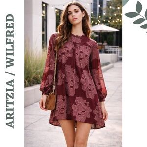 Wilfred Lace Overlay Mini Dress Silk Trim Romantic Burgundy Small